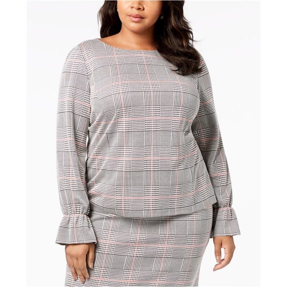 Nine West Plaid Ruffle Cuff Blouse Size Medium - Picture 10 of 10